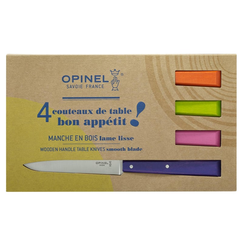 OPINEL No. 125 Table Knives, 4 Piece Set, High Carbon Steel Dinner Knives for Parties, Entertaining, or Everyday Use, Painted Hornbeam Handles, Made in France (POP) - Image 2